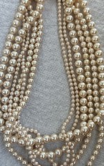 Faux Pearl Necklace Gold Tone Clasp 6-strand Beaded Choker Elegant Wedding 16”