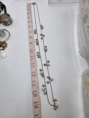 Ann Taylor Silver Tone Faux Pearl & Crystal Station Necklace 32″ Long