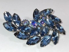 JULIANA Aqua Blue Rhinestone Leaf Flower Pin Broach Multi shaped Rhinestones