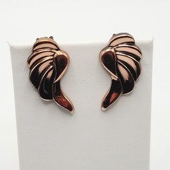 Modernist Copper Wings Climber Style Clip On Earrings Artisan Style Unsigned