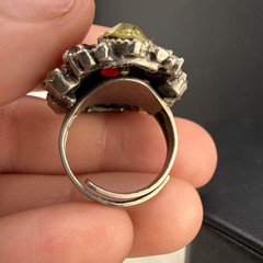 Vintage Hollycraft Rhinestone Ring Cocktail Adjustable Silver Tone Size 6.25