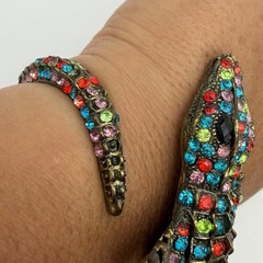 Vntg Alligator Clamper Bracelet Multicolor Rhinestone Estate Statement