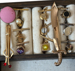 Vintage Men’s 25 Pc Mixed Gold LOT Tie Clips, Bars, Cuff Links, Wraps Costume