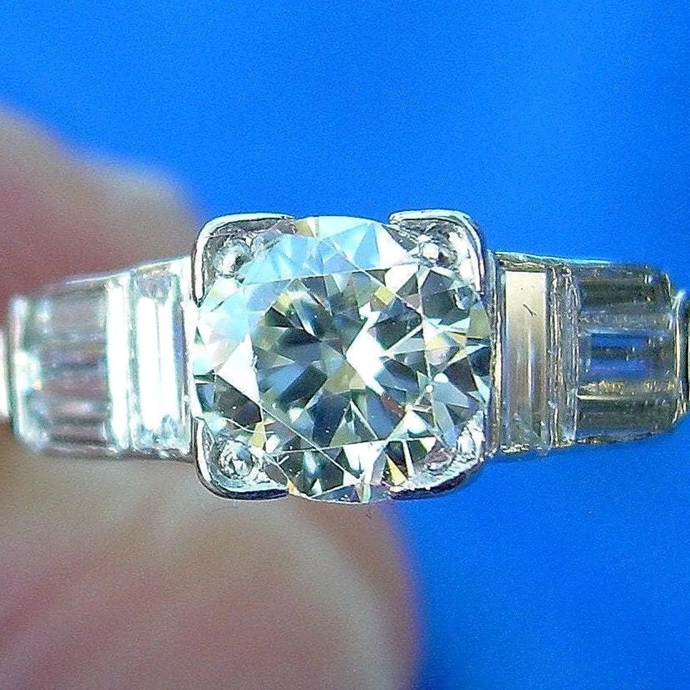 Original EARTH MINED DIAMOND Art Deco Engagement Ring SOLID PLATINUM Solitaire