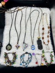 Lots of Vintage Art Glass, Resin, Silver Tone, And Wood Carved Jewelry21pc