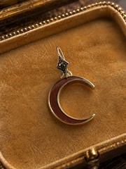 Antique Victorian 9ct Gold Red Enamel Crescent Moon Pendant Diamond Bale