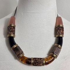 Contemporary Tribal Inspired Collar Necklace Chunky Multi-Textured Beads