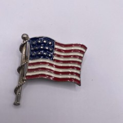 Vintage American Flag Brooch Pin Silver Tone USA Red White And Blue Old Glory
