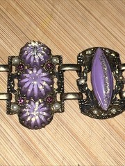 VINTAGE SELRO/SELINI PURPLE CONFETTI PLASTIC PANEL BRACELET- UNSIGNED
