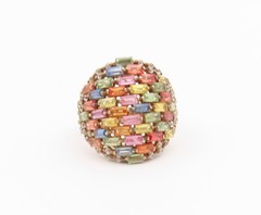 925 Sterling Silver Vintage Ring Gold Plated Multi Gemstone Band Sz 11 RG36441