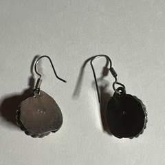 Vintage Nickel Silver Black Onyx?? Stone Dangle Dangling Hook Earrings
