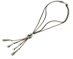 VTG Mid-Century Modern Slider Pendant Necklace, Multi-Strand Silver Omega Chain