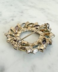 Vintage Silver Tone Unsigned Juliana DeLizza Pastel Glass & Rhinestone Brooch