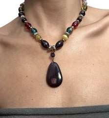 Vtg Oversized Chunky Beaded Teardrop Pendant Collar Necklace Purple Summer