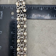 Vintage Rhinestone Bracelet Silver Tone Faux Pearl READ 7”