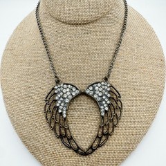 Vintage Angel Wing Rhinestone Necklace Y2K Glamorous Statement Avant Garde