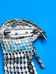 Estate Parrot Brooch Vintage Rhinestones White Green Black Book Piece