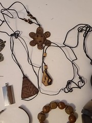 Vintage 70s Style Wood & Leather Jewelry Lot Bangles Earrings Necklace Hippie…
