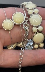 Vintage Napier Bracelet Necklace Set Cream Silver Tone