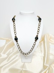 Vintage Gold Tone Chain Link Bead Necklace – Continuous, 32″