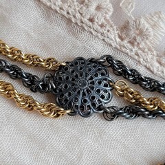 Vitg 80s Napier Lariat Necklace Gold Gunmetal 6 Chain Tassel Statement Runway