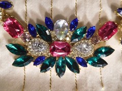 Vintage Very Colorful Glass/Rhine Chocker w/Adjustable Length Necklace ~ 21 inch