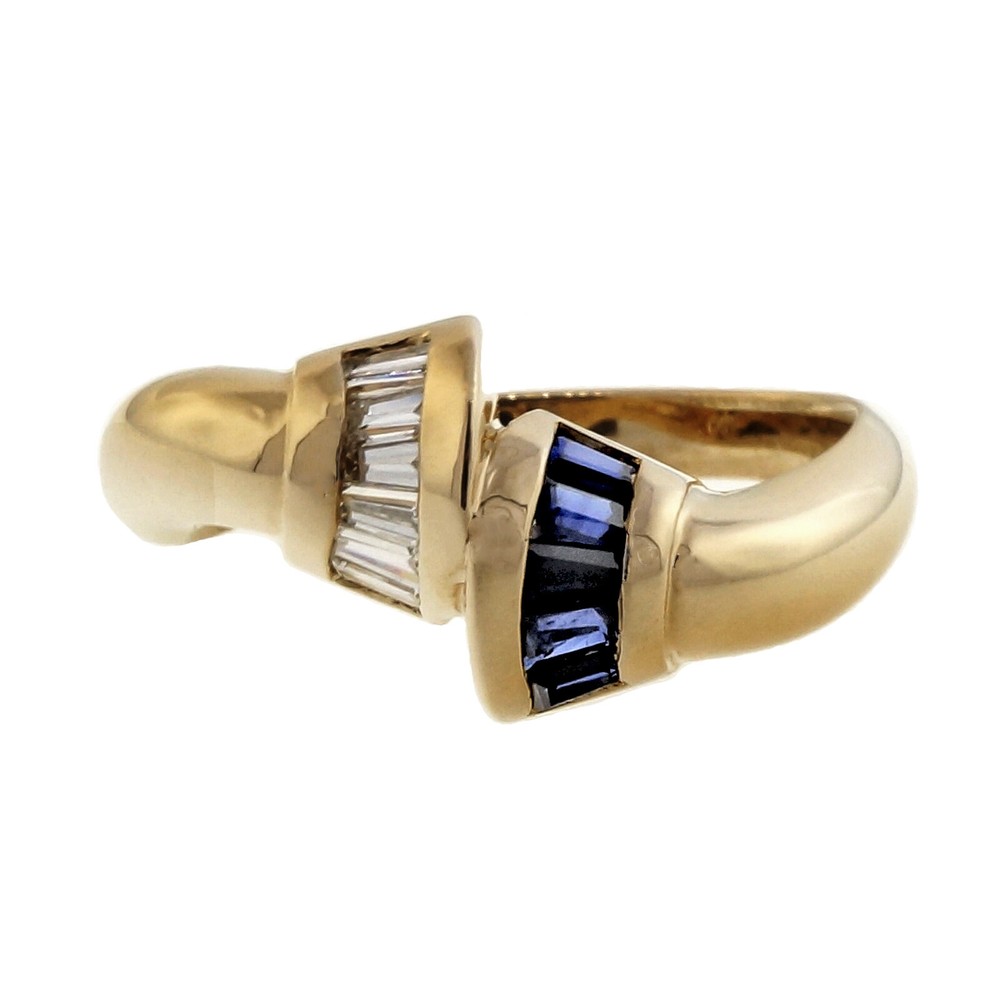 Estate By Pass Tapered Baguette Diamond Sapphire Ring