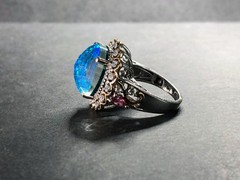 UNIQUE! Estate Australian Black Fire Opal & Crystal Quartz Triplet Sterling Ring