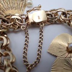 Estate Solid 14K Gold Heavy 74.85g Charm Bracelet Vtg Travel Globe w/Gemstones