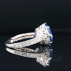 7.50ct.Platinum Vintage Filigree Engagement Ring Natural Blue Sapphire Round Cut