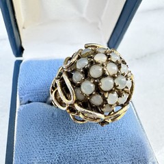 Vintage Dome Cluster Ring Opalite Cabochon Gold Tone Midcentury Cocktail Sz 8