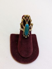 Vintage Turquoise Garnet Ring: 90s Sterling Silver 18K Vermeil Multiple Sizes