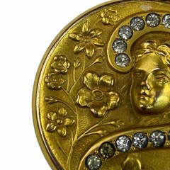 Antique Art Nouveau S&BL Co Gold Filled Locket Woman Profile Rhinestone Paste