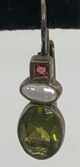 Vintage Sterling Silver 925 Tested Faux Peridot Rice Pearl Pierced Earrings