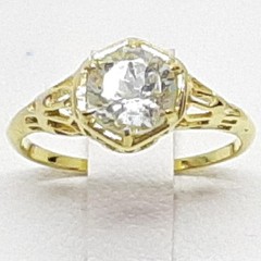 Antique Filigree 1.03ctw Aquamarine 14K Yellow Gold 925 Silver Ring
