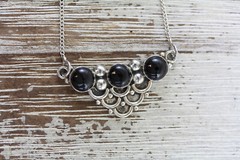 VINTAGE BLACK ONYX BALI STERLING SILVER 925 CHAIN NECKLACE 17.75″ LAYER CLASSIC