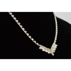 Vintage 19″ Crystal Collar Necklace Silver Rhinestone Marquise Prong NOS 80s 9A