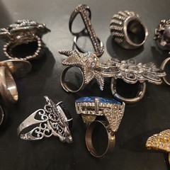 14pc Mixed Lot Vintage Style Rings & Stones, Gold & Silver Tone