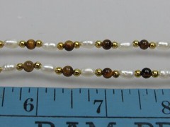 Vintage Tiger’s Eye & Freshwater Pearl Beaded Heart Pendant Necklace