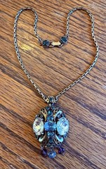 Vintage 1952 Hollycraft Glass Rhinestone Necklace Green Clear