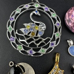 Vintage to Now Crystal Rhinestone Pendant Charm Lot of 28 Silver Gold Tone Mix