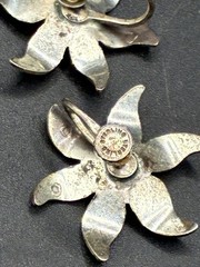 Vintage Sterling Silver 925 Flower Stud Earrings Screw Back Closure No Stone