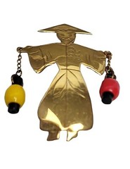 Gold Tone Brass Made in Brazil Asian Water Lantern Man Brooch Pin