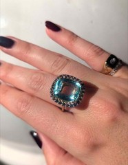 Aquamarine 11.06ct, Topaz 1.59ct & 14ct Yellow Gold Ring Valuation Cert. $15,527