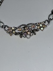 VTG Aurora Borealis Rhinestone Collar Necklace Silver Tone Floral Leaves Wedding