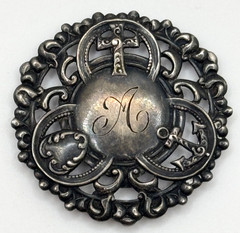 Antique Victorian Sterling Silver Faith Hope Charity Monogram Sash Ribbon Slide