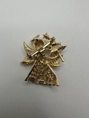 Antique Gold Angel Christmas Tree Blue Rhinestone Brooch 4.5cm BB2