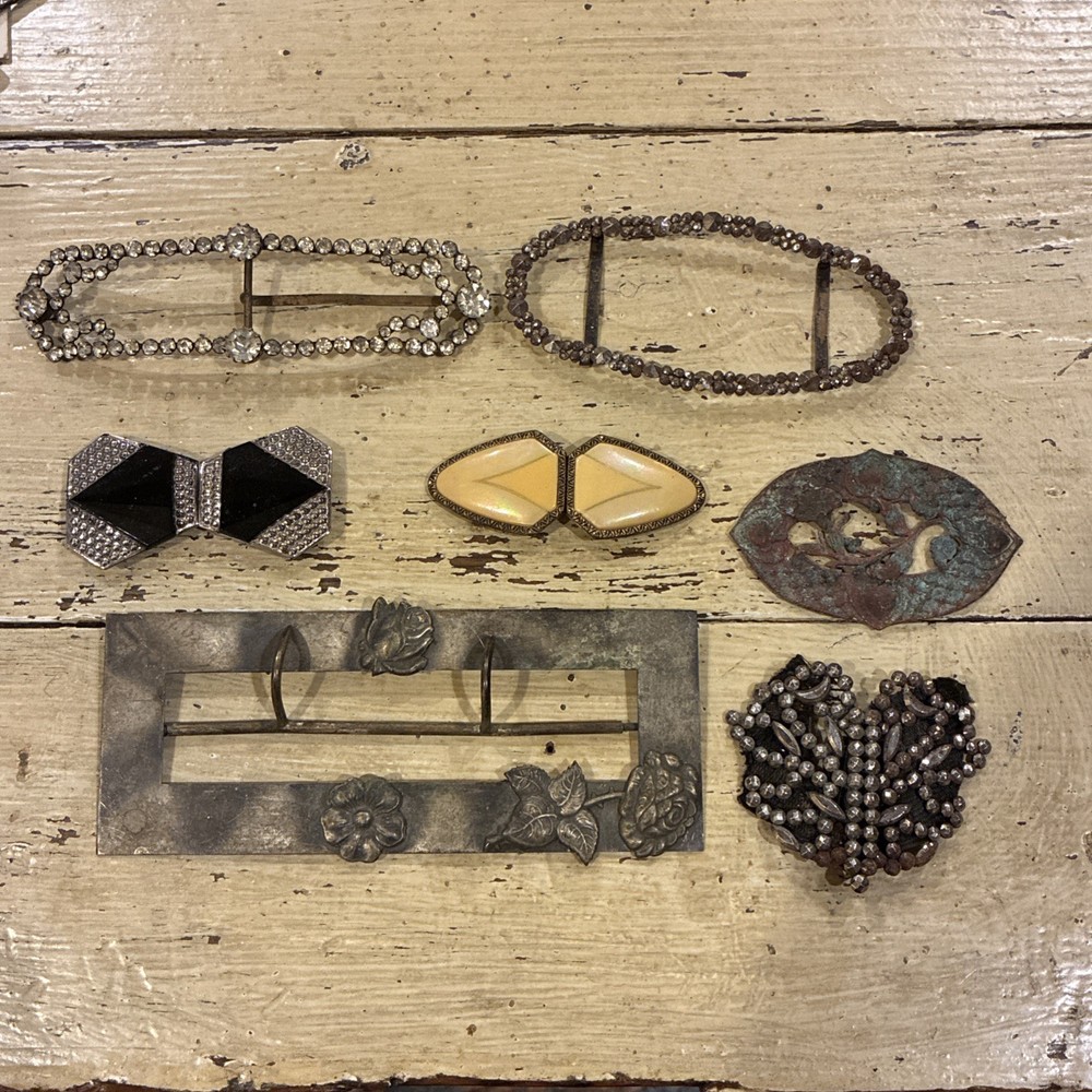 Antique Vintage Rhinestone Belt Buckle Sash Clip Czechoslovakia Deco