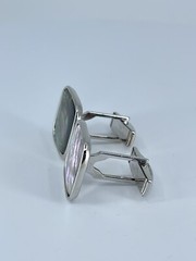 Cufflinks Mother of Pearl square flat MOP polished silver tone 7/8″