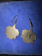 Vintage Cloisonne Orchid Earrings Blush Pink, Green & WhiteGold Tone Drop Dangle
